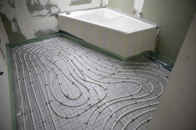 Heated tile flooring in a bathroom